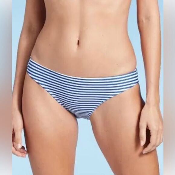 Kona Sol Blue and White Strip Bikini Bottom Size CL NWOT - Picture 1 of 7